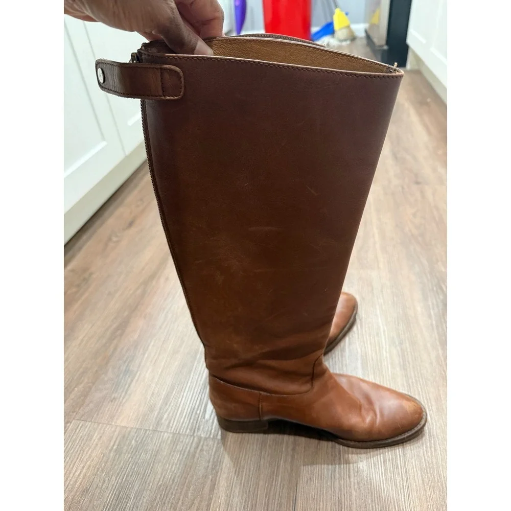 J. Crew Brown Leather Riding Boots Knee High Zip Up Women Size‎ 9.5